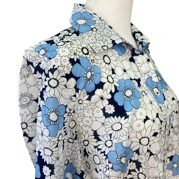 Talbot's Floral Bouquet Long Sleeve Blue/White Button Down Blouse (Size S) - Picture 4 of 12